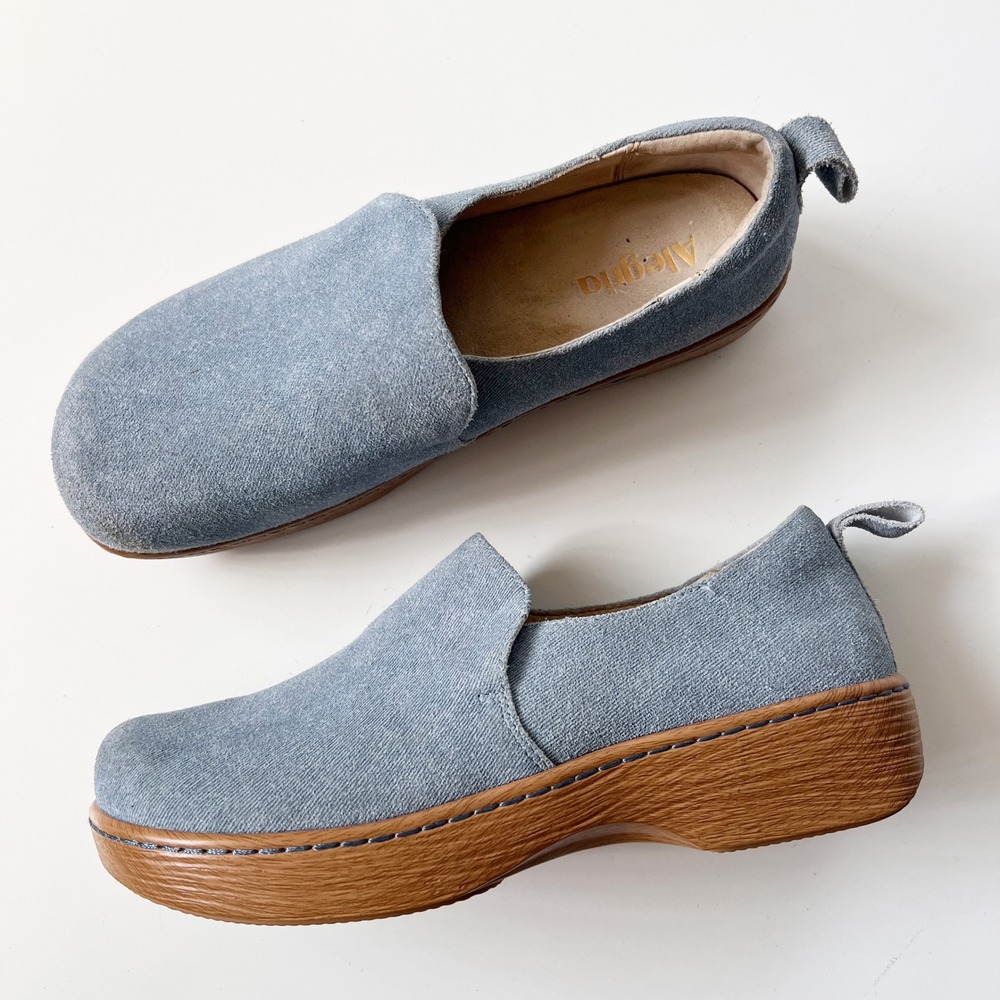 Alegria Orygin Jean Jeanine Platform Clog Shoes Size 39 8-8.5 Blue Denim Leather